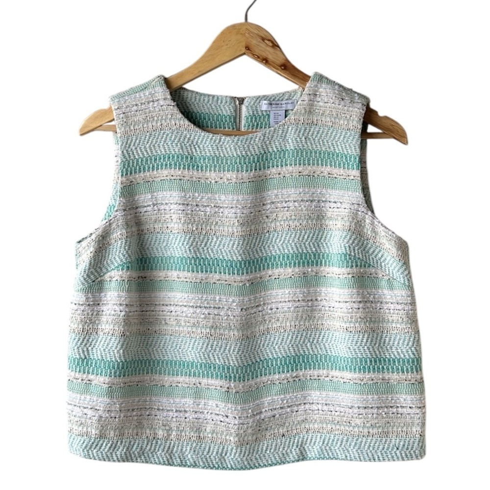 KATHERINE BARCLAY MONTREAL Multicoloured Striped Woven Tweed Top Size Medium